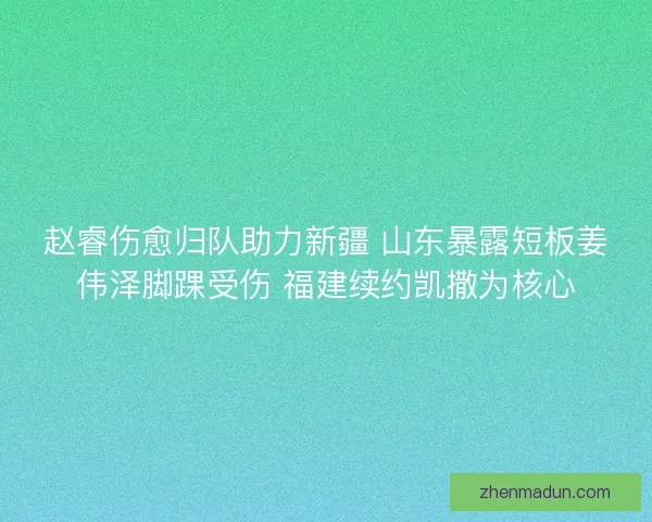 赵睿伤愈归队助力新疆 山东暴露短板姜伟泽脚踝受伤 福建续约凯撒为核心 赵睿伤愈归队助力新疆 山东暴露短板姜伟泽脚踝受伤 福建续约凯撒为核心