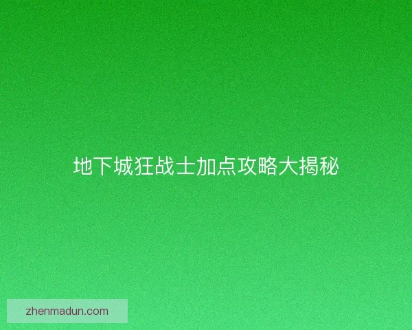 地下城狂战士加点攻略大揭秘