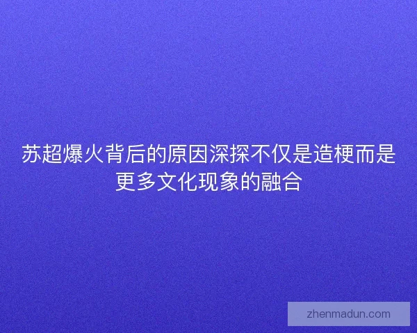 苏超爆火背后的原因深探不仅是造梗而是更多文化现象的融合 苏超爆火背后的原因深探不仅是造梗而是更多文化现象的融合
